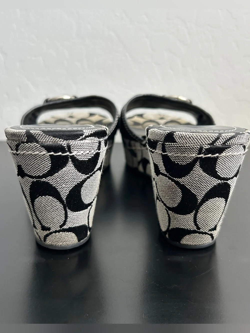 Y2K Coach Janeesa Wedge Sandals with Signature C Pattern and Silver Hardware